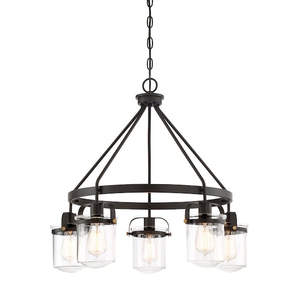 Designers Fountain Jaxon 5 Light Industrial Oil Rubbed Bronze with Clear Glass Shades Chandelier For Dining Rooms 90685-ORB - main